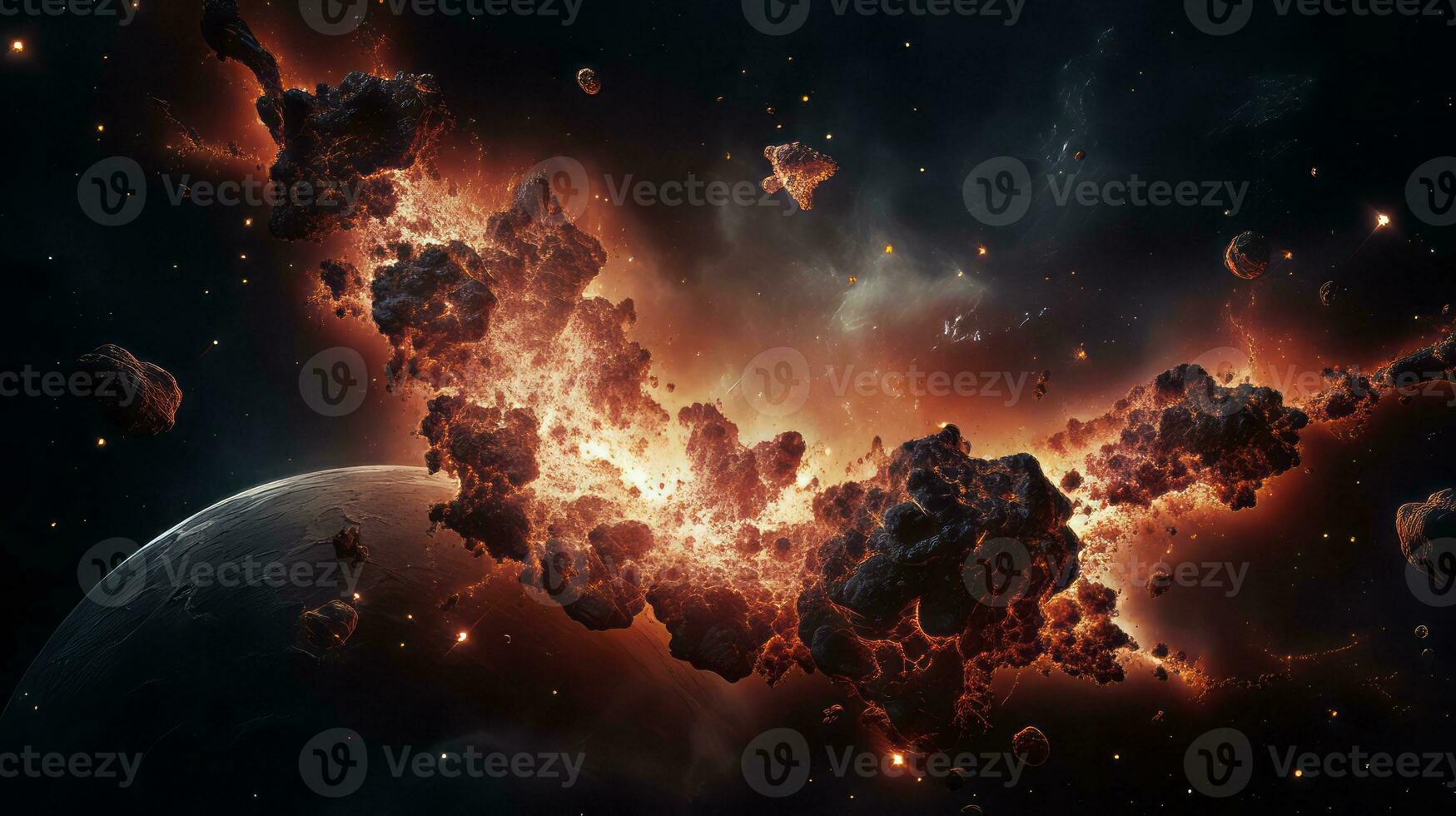 Distant planet in a mesmerizing space scene. Generative AI photo