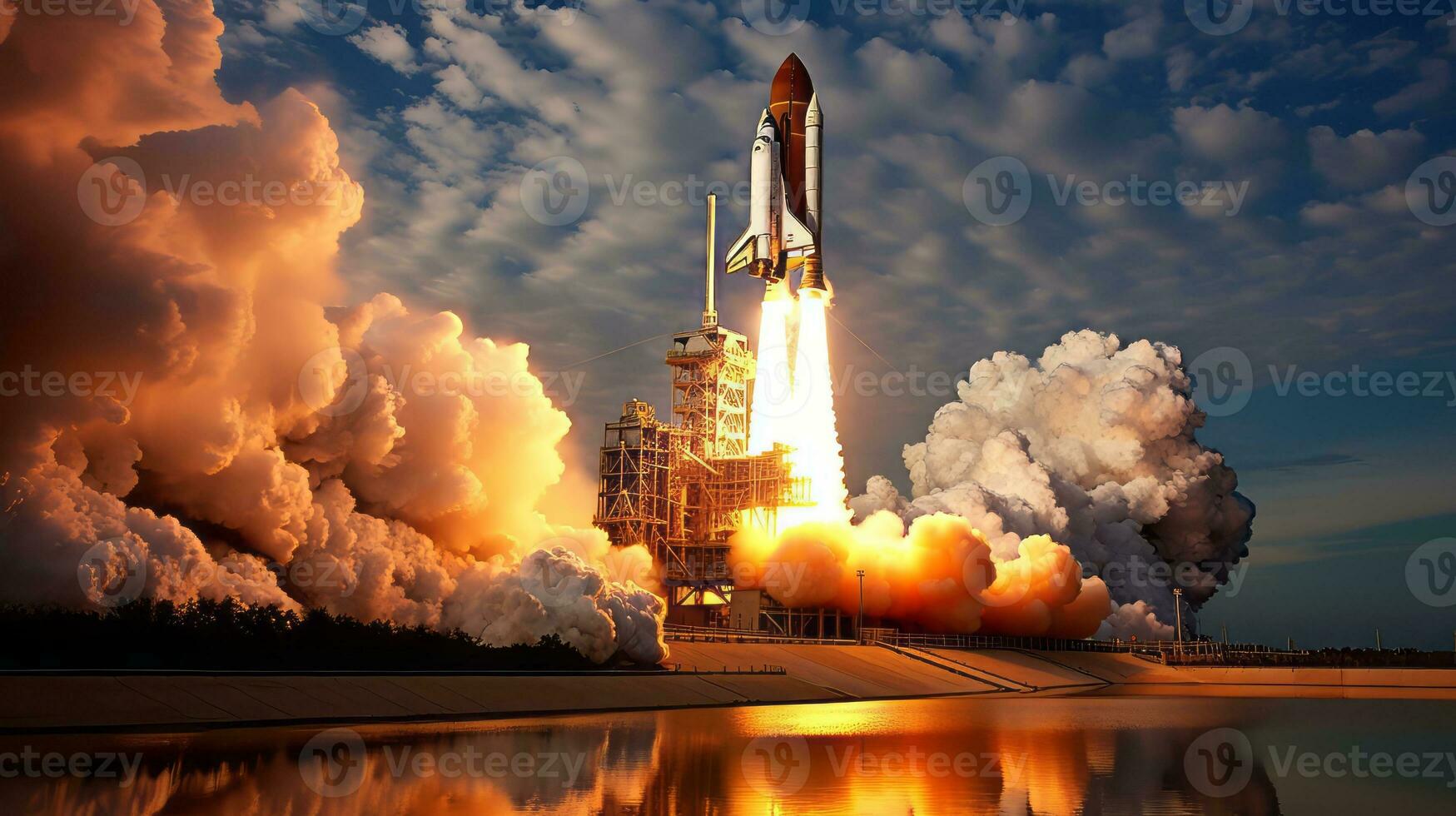 Space shuttle launching into the sky. Generative AI photo