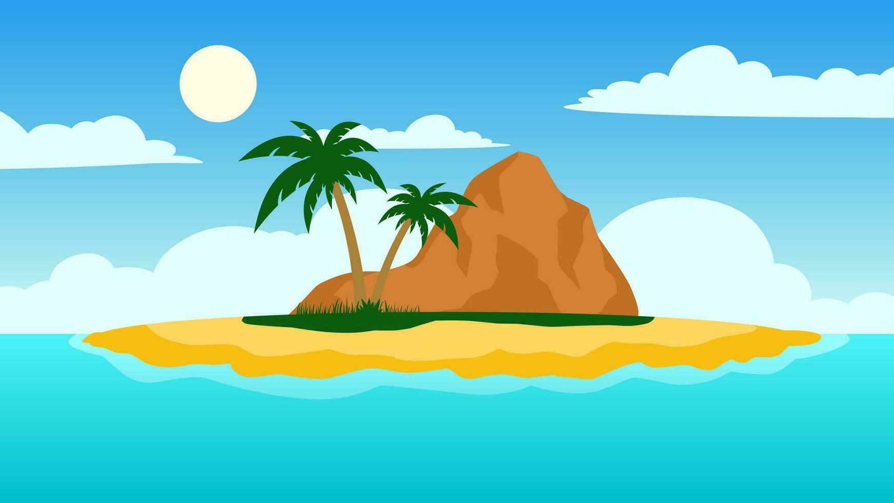 Vector illustration of island landscape. Island panorama with beautiful horizon and clear sky. Isolated island landscape for background, wallpaper or landing page. Beach panorama illustration