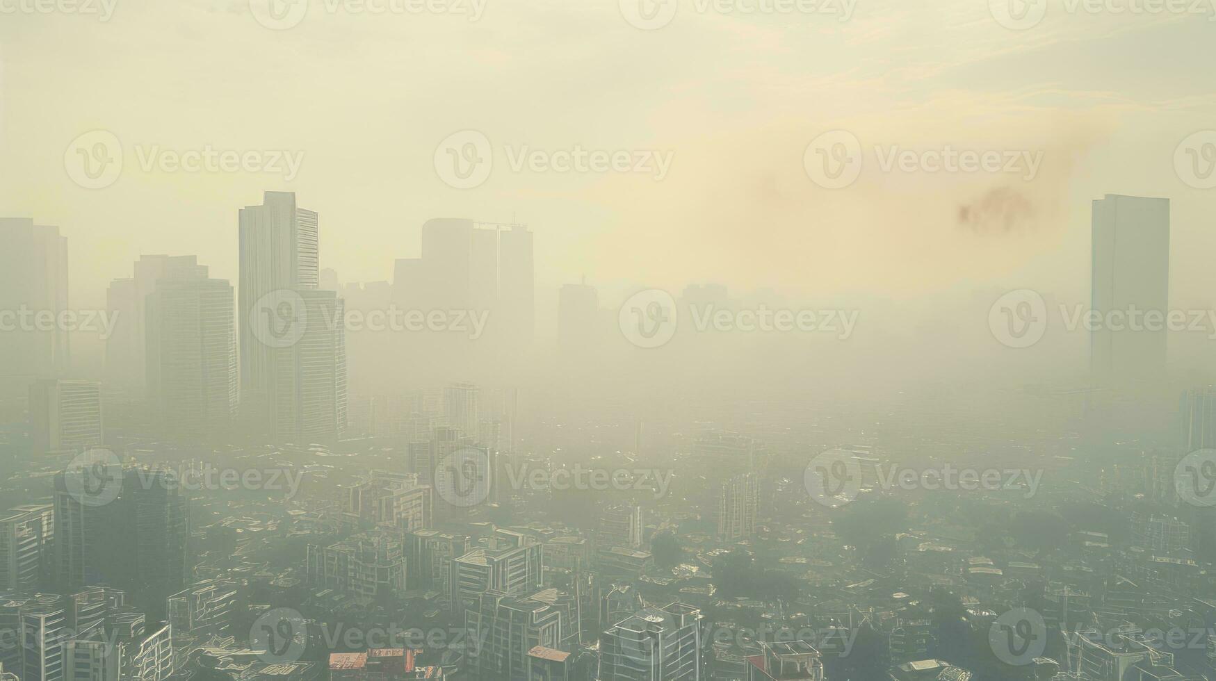 Polluted air in city with smog and haze. Generative AI photo