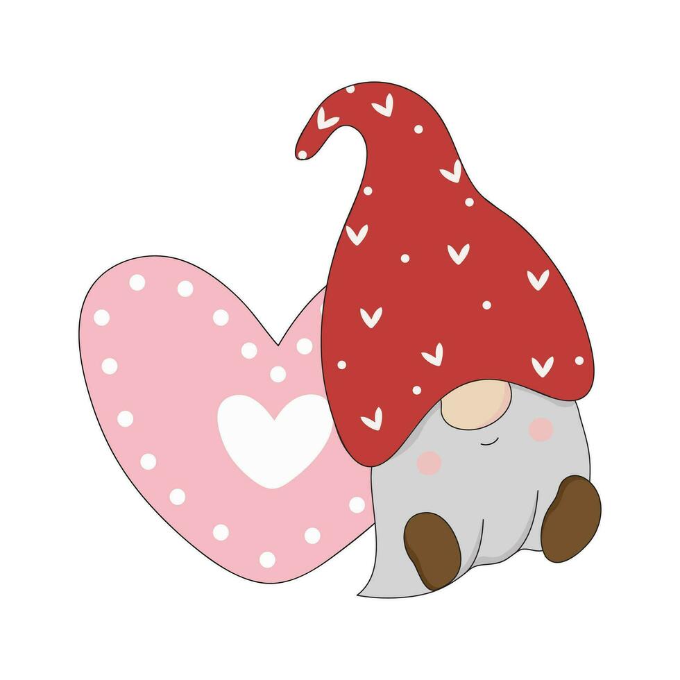 Cute Valentine Gnome Illustration for Sweet Celebration. Valentine Gnome Cartoon Illustration. vector