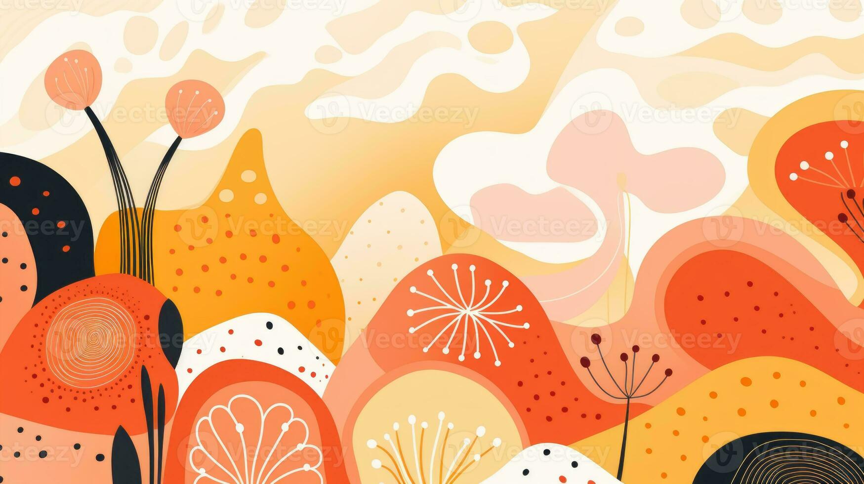 Expressive landscape pattern, a burst of organic shapes and colors. Generative AI photo