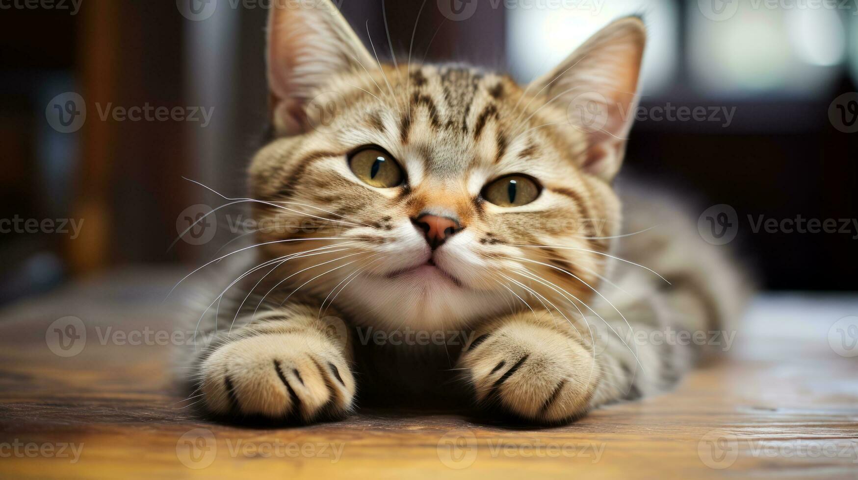 Cute cat with a goofy expression. Generative AI photo
