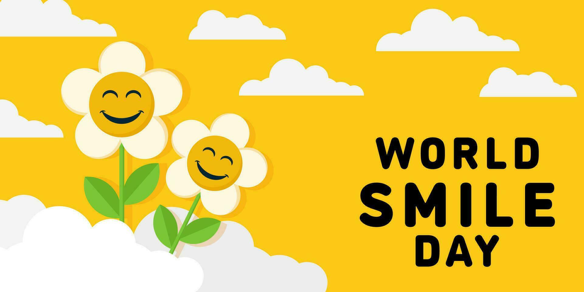 world smile day illustration horizontal banner with flower smile face vector