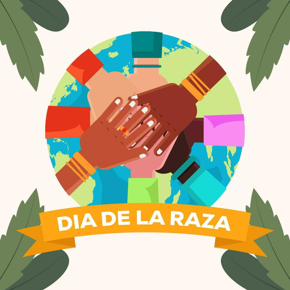 vector dia de la Raza illustration with hands on earth background. translation day of the race