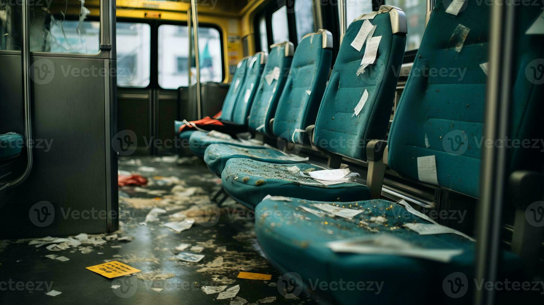 Littered and vandalized public transportation. Generative AI photo