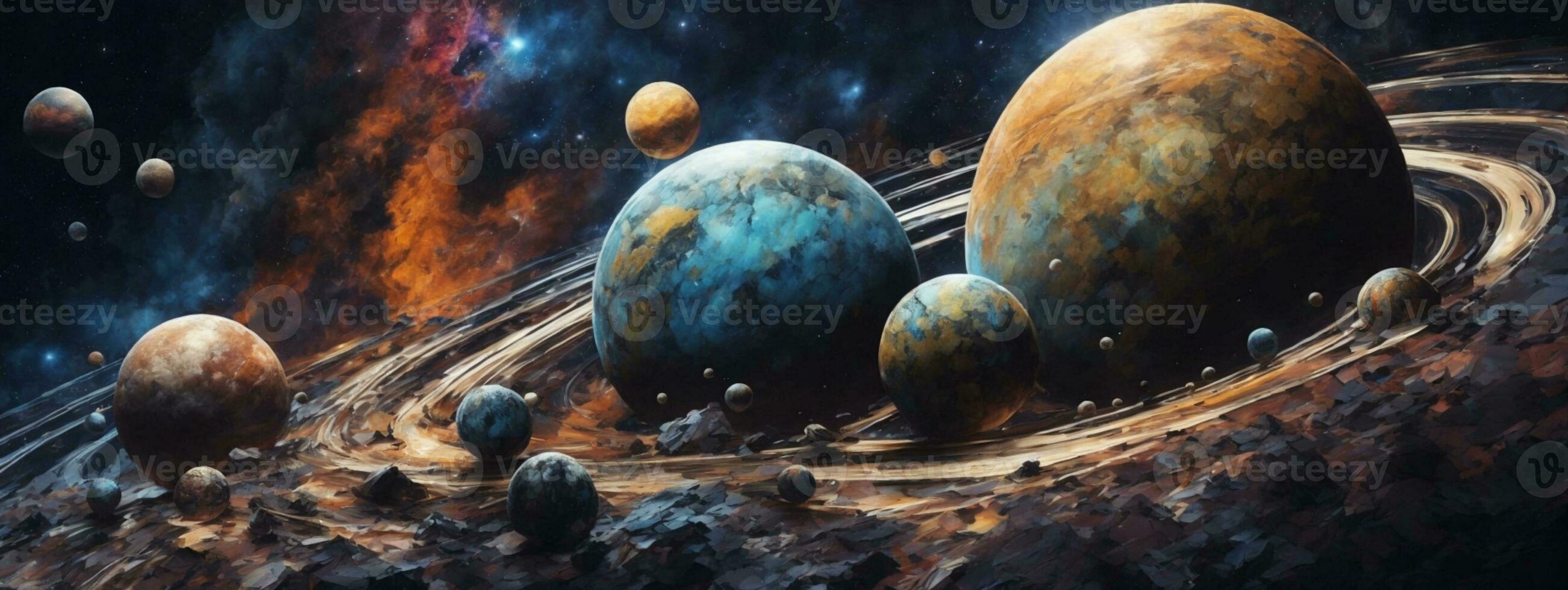 Abstract planets and space background. AI generated photo