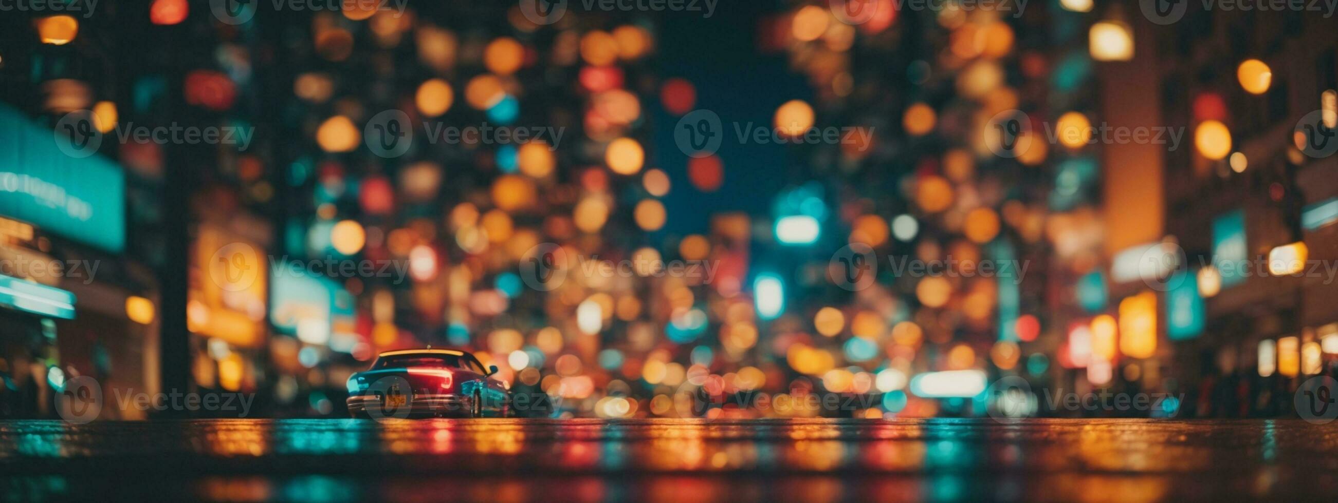 abstract background with bokeh defocused lights and shadow from cityscape at night, vintage or retro color tone. AI generated photo