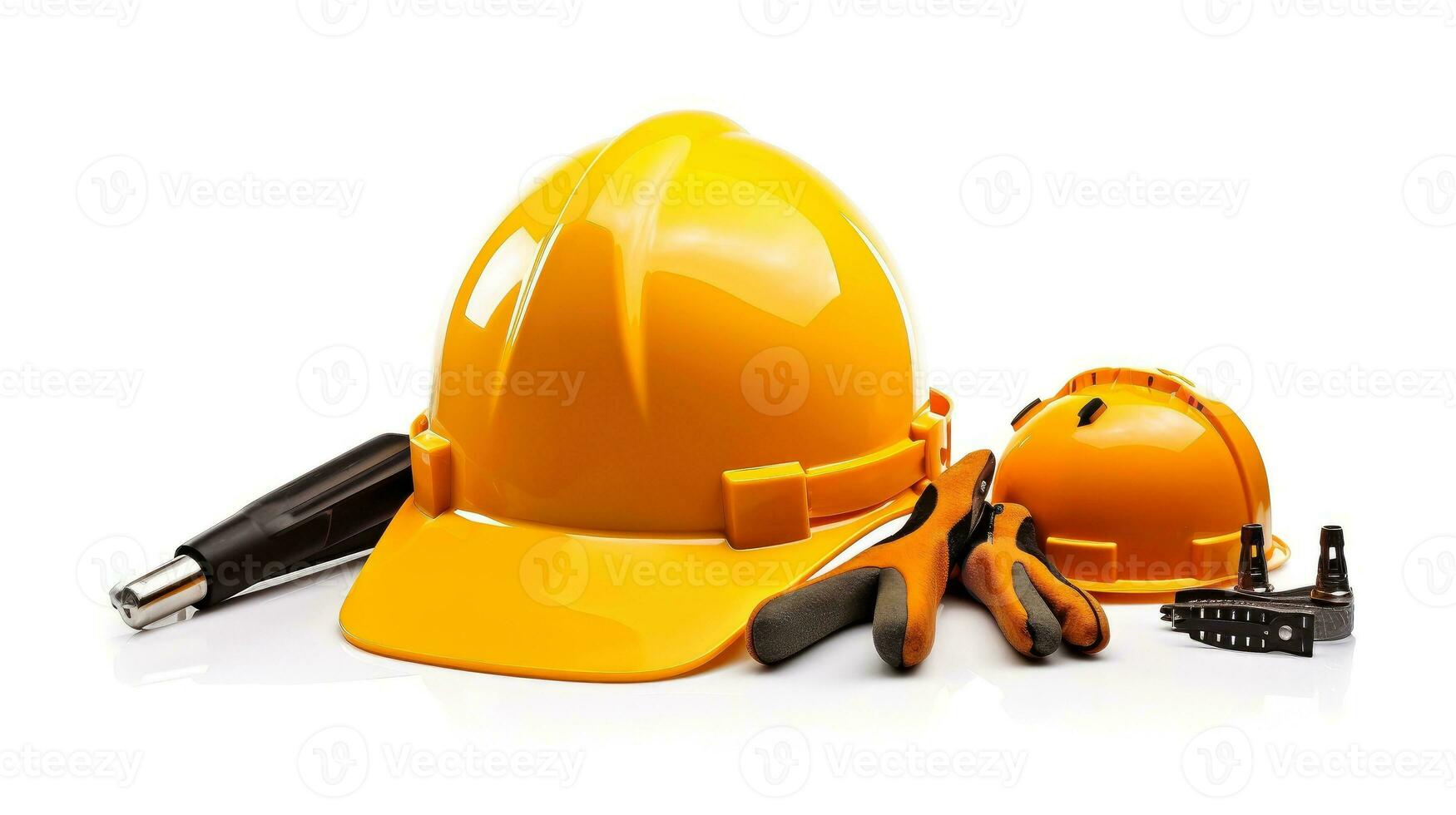 Safety yellow helmet, hard hat isolated on white background, Generative AI illustration photo