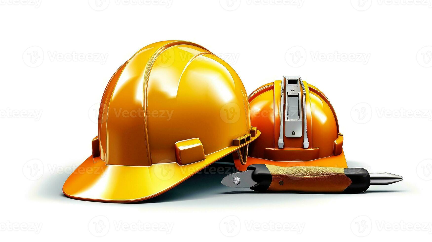 Safety yellow helmet, hard hat isolated on white background, Generative AI illustration photo