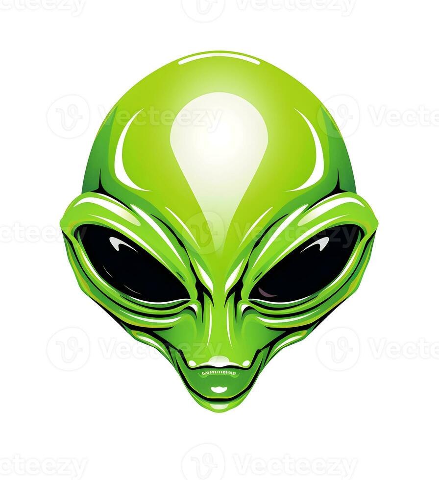 Green alien face isolated on white backgroud photo