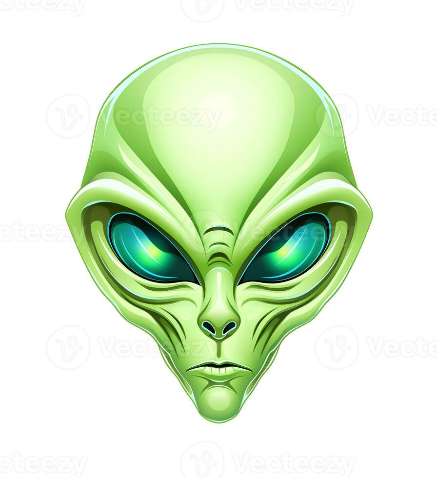 Green alien face isolated on white backgroud photo