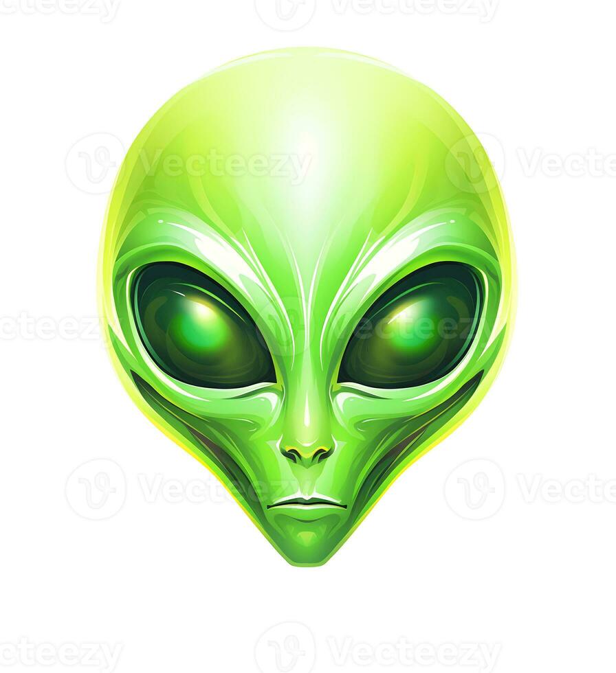 Green alien face isolated on white backgroud photo