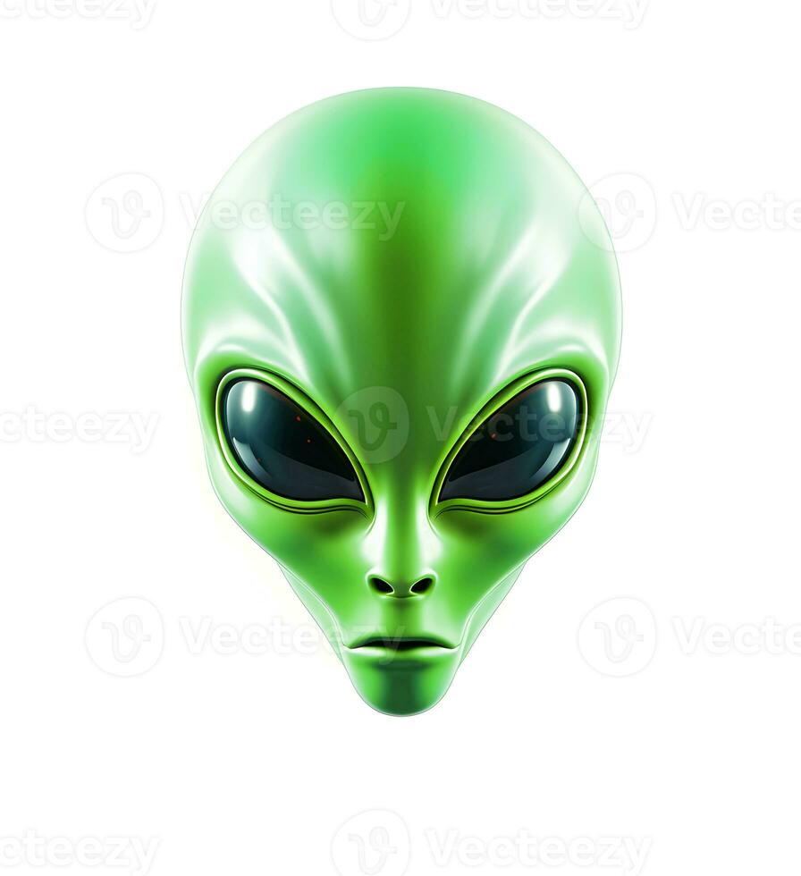 Green alien face isolated on white backgroud photo