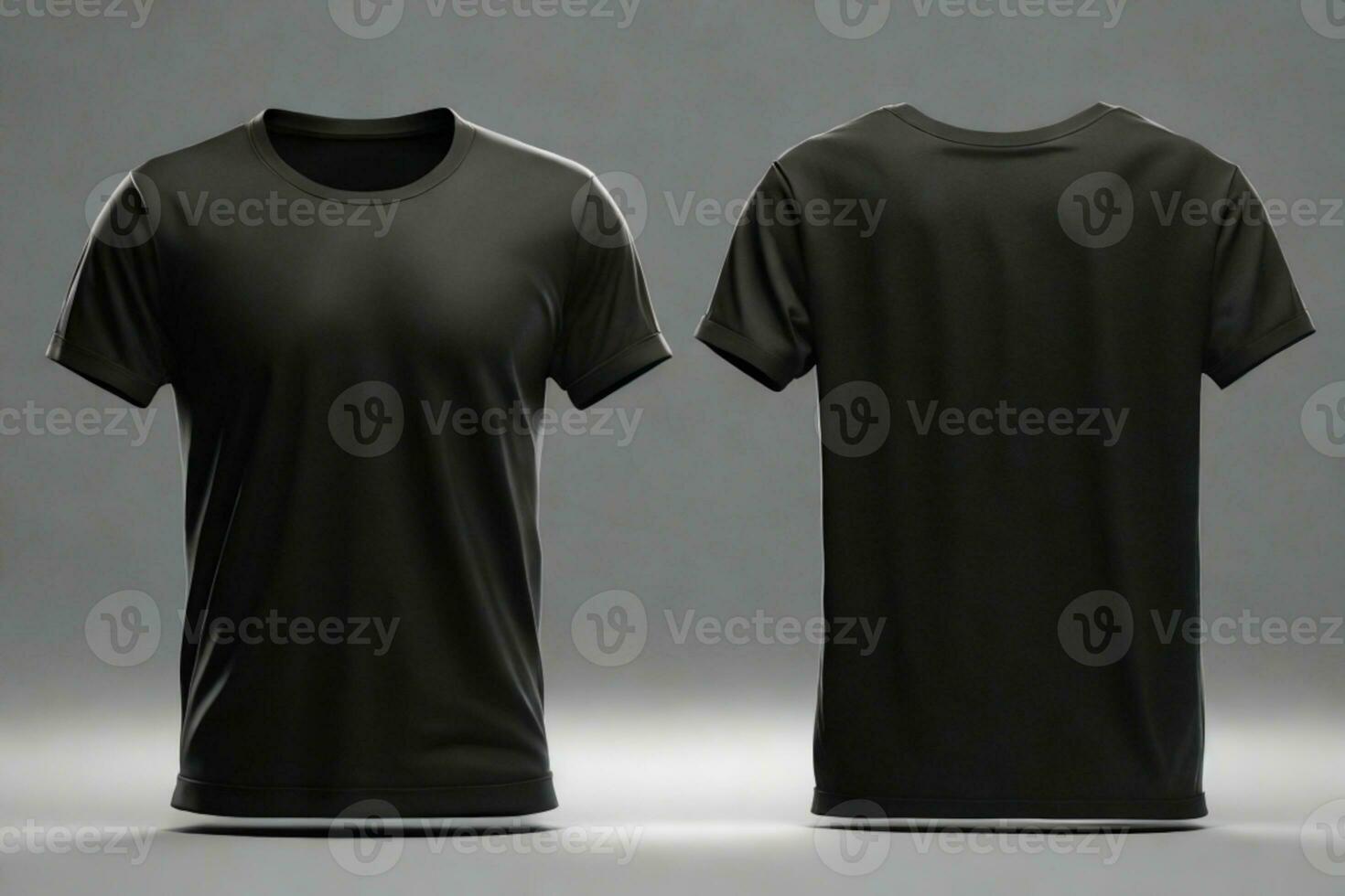 Blank T Shirt color black template front and back view on white background. AI generated photo