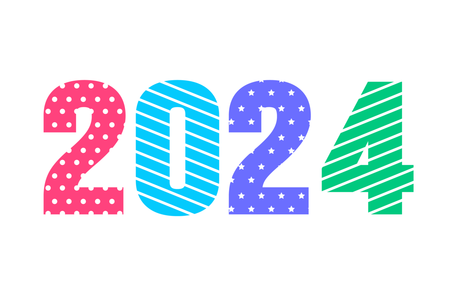 2024 Happy New Year colorful Text logo typography design concept. Xmas greetings with 2024 numbers in the form of colored stained glass. Art design template 2024. calligraphy illustration. png