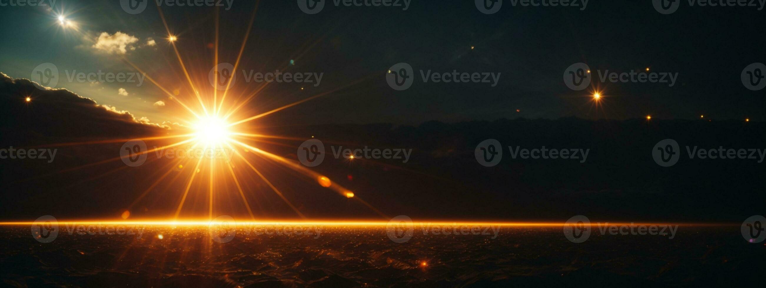 abstract of lighting for background. digital lens flare in dark background. AI generated photo