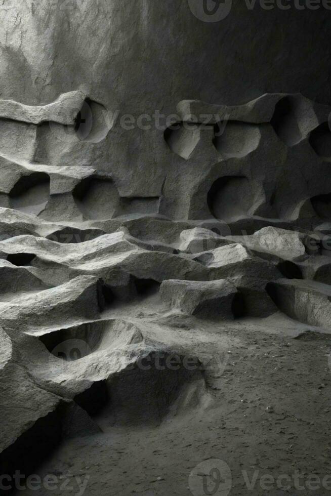 Old wall texture cement dark black gray background abstract grey color design are light with white gradient background.. AI generated photo