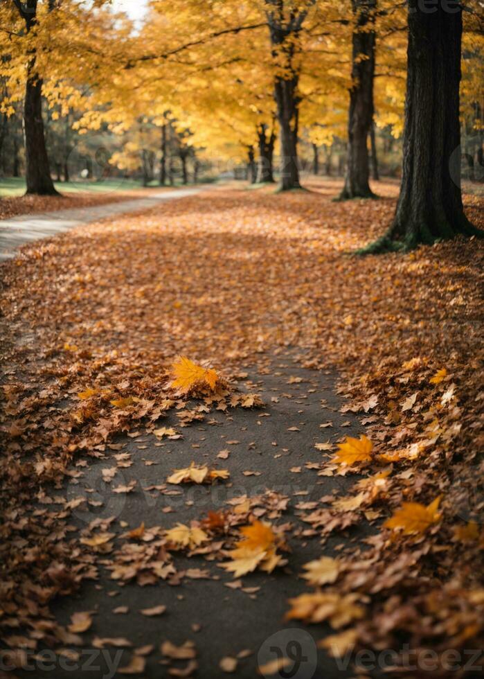 Beautiful autumn landscape with. Colorful foliage in the park. Falling leaves natural background. AI generated photo