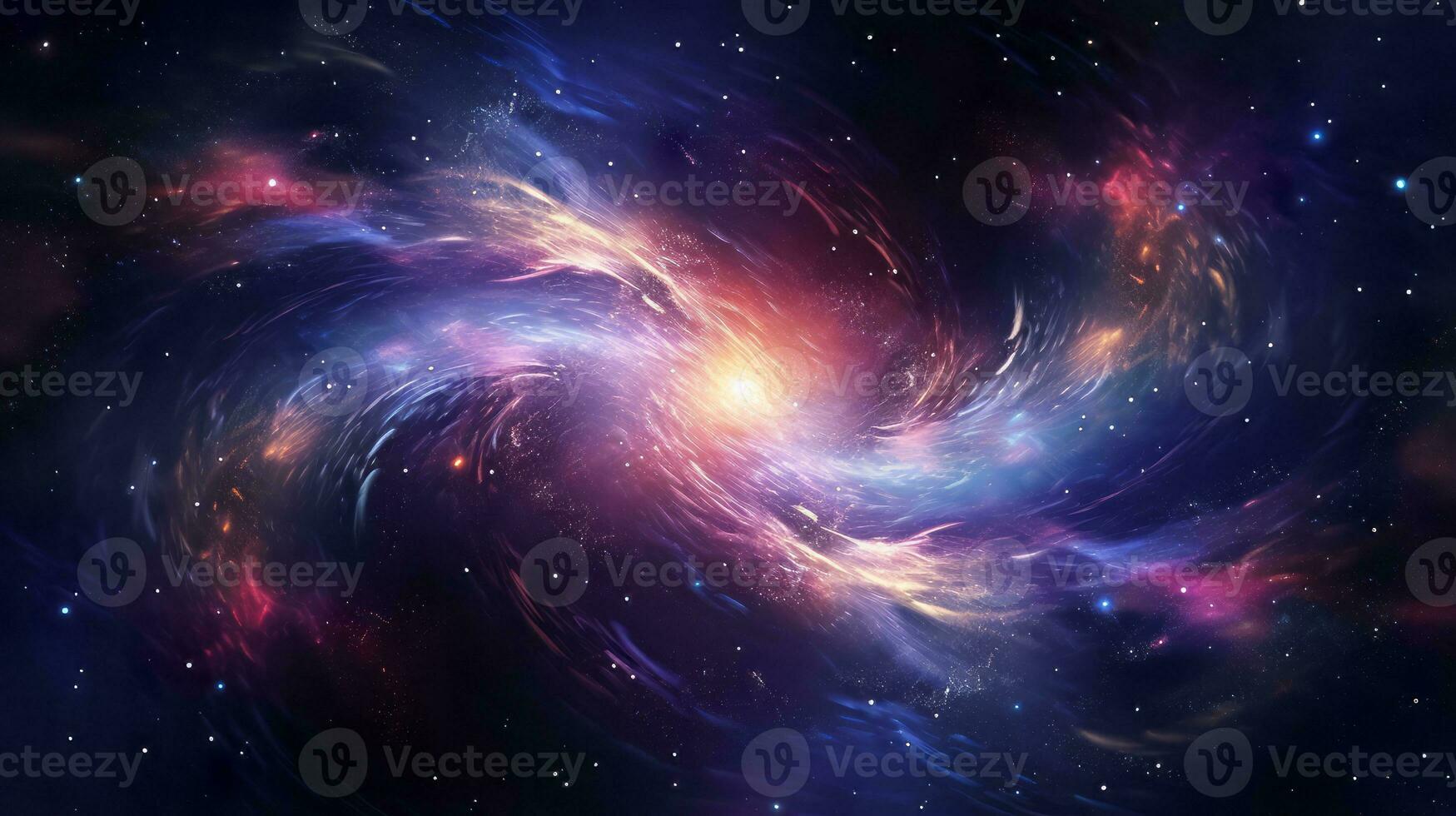 Colorful swirl in the middle of a space filled with stars. Generative AI photo