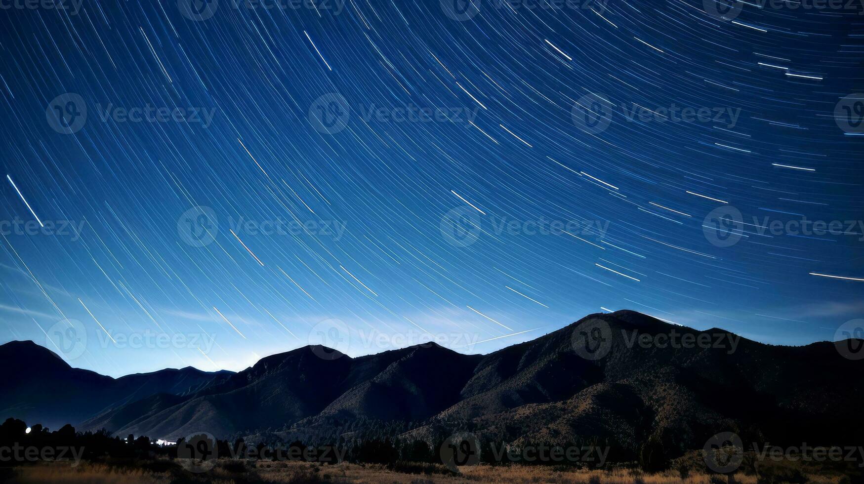 Time lapse photograph night sky mountain range. Generative AI photo