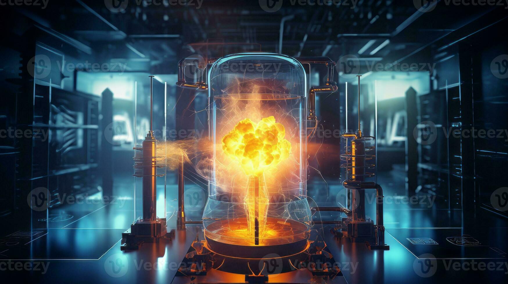 Yellow flame coming out of a large metal object. Generative AI photo