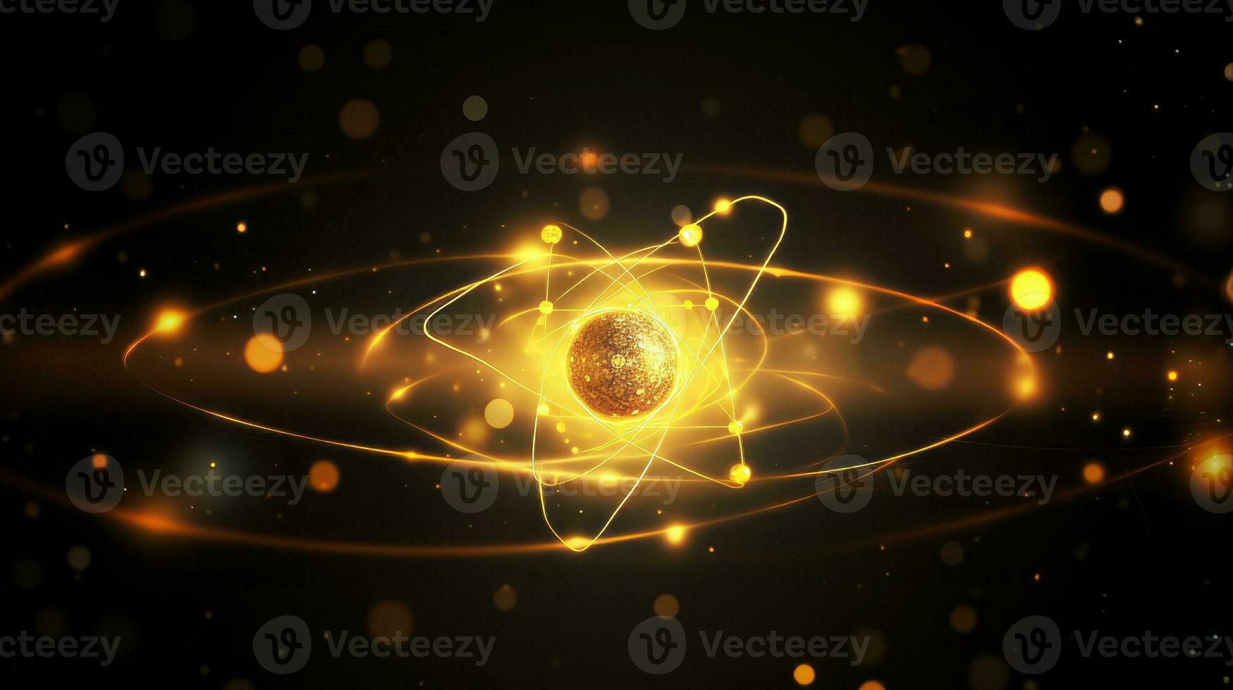 Abstract nuclear background with glowing particles. Generative AI photo