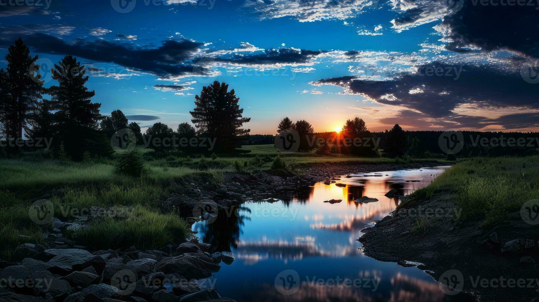 Time lapse moon setting tranquil landscape. Generative AI photo