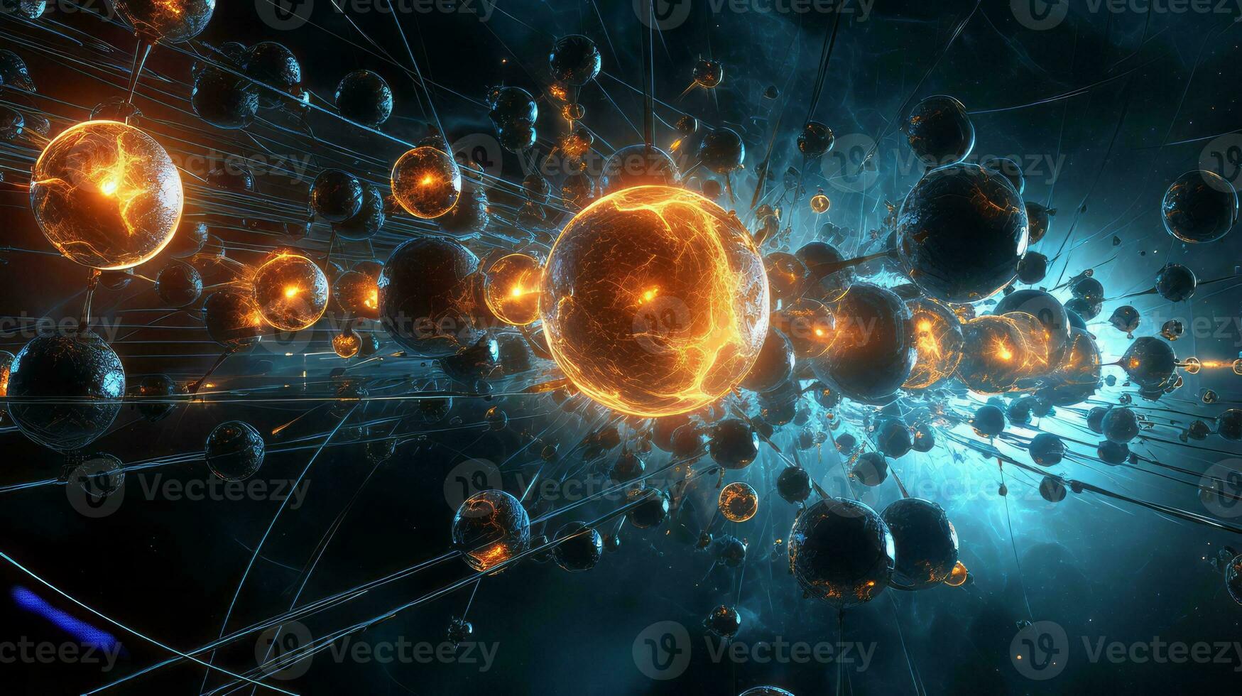 Abstract depiction of nuclear fusion reactions. Generative AI photo