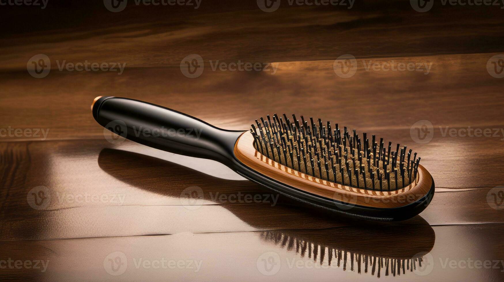 Hairbrush and mirror with perfect hair reflection. Generative AI photo