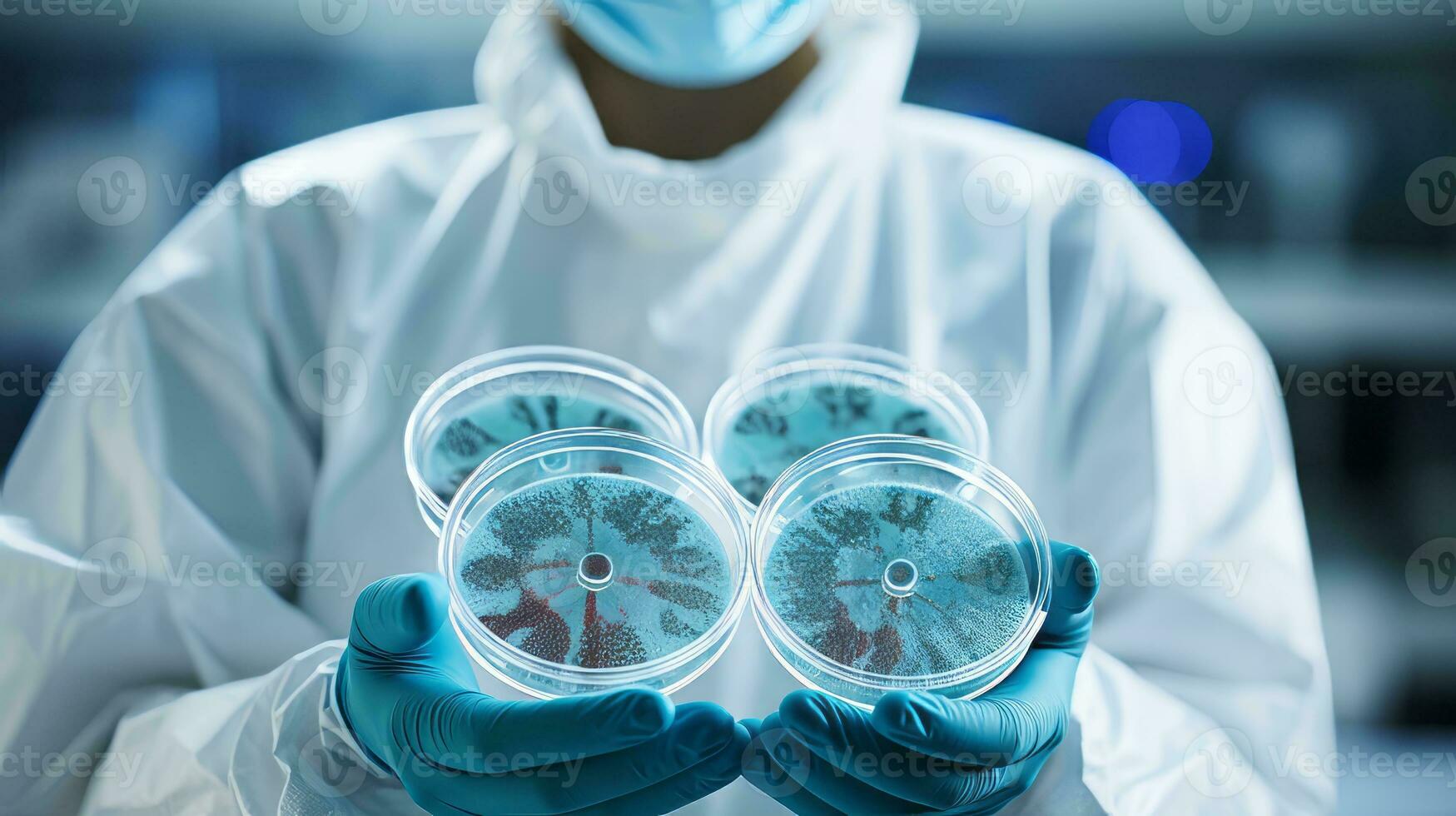 Geneticist holding petri dish with mutations. Generative AI photo