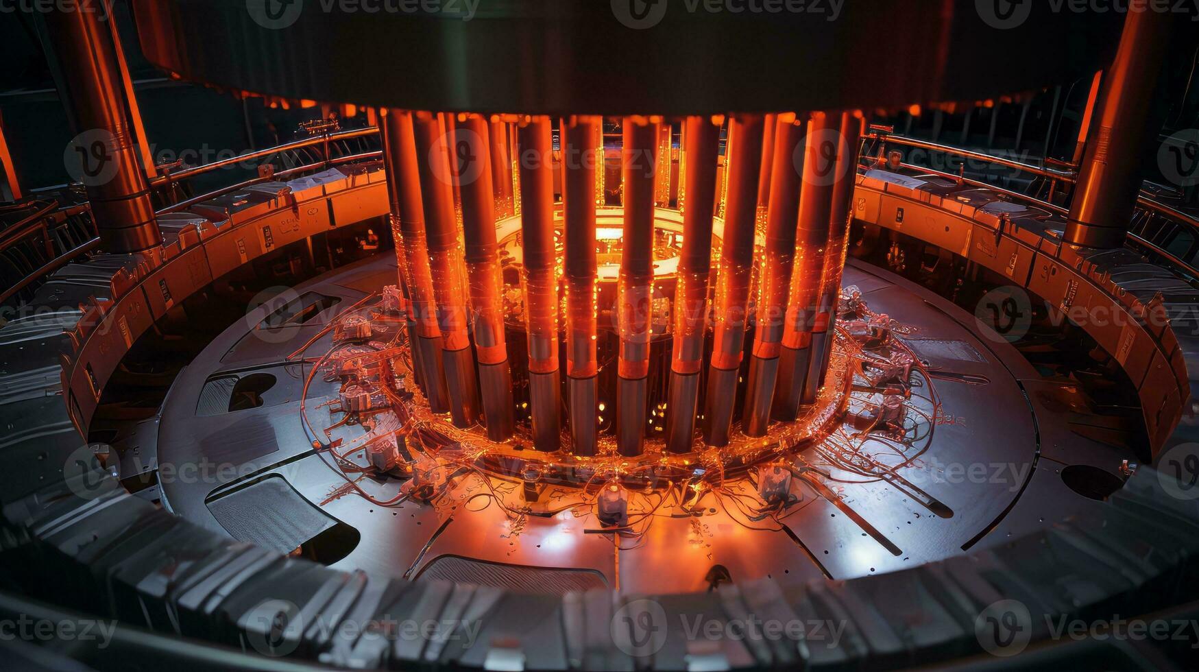 Nuclear reactor core with exposed fuel rods. Generative AI photo