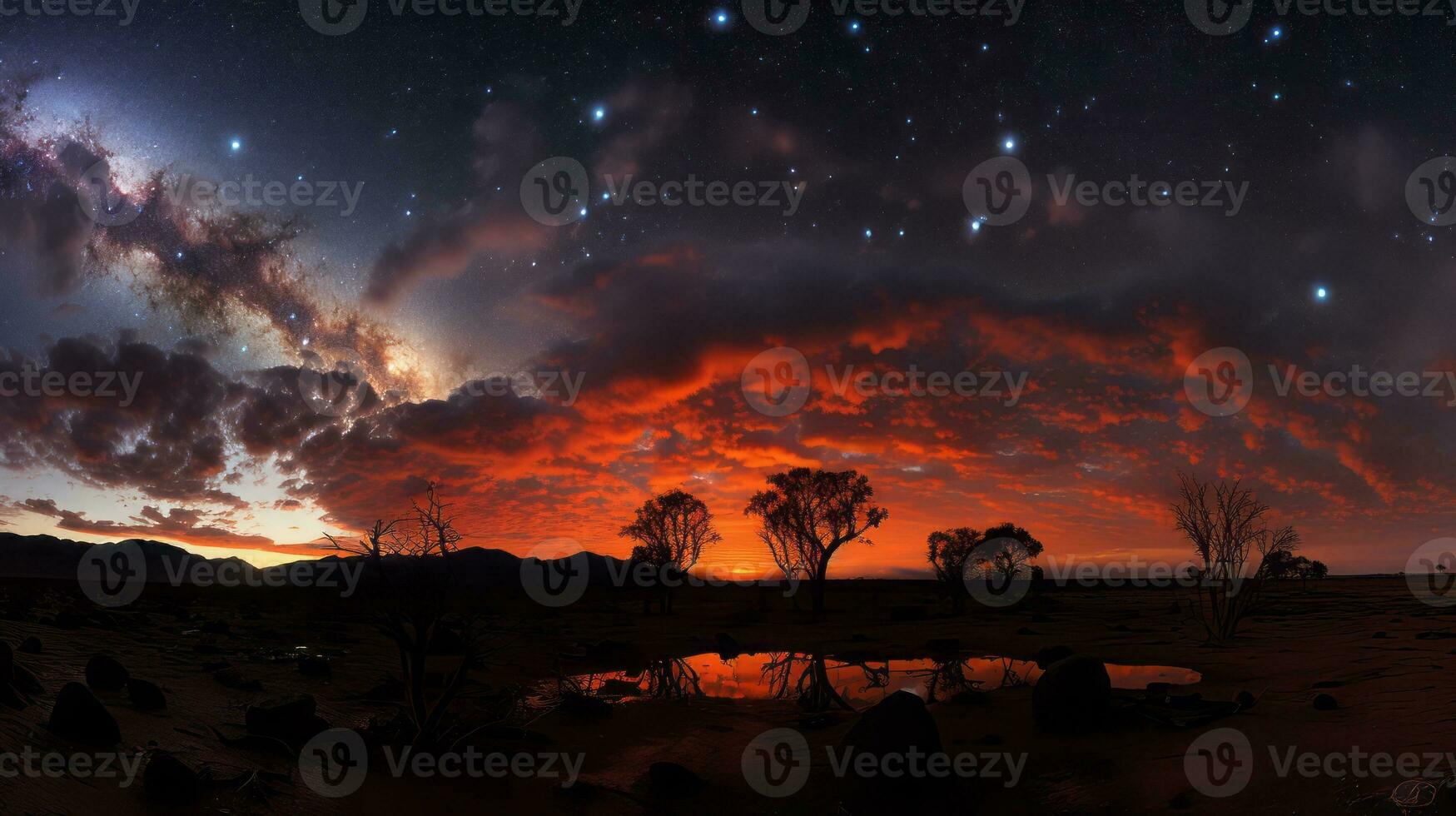 Night sky filled with stars and clouds. Generative AI photo