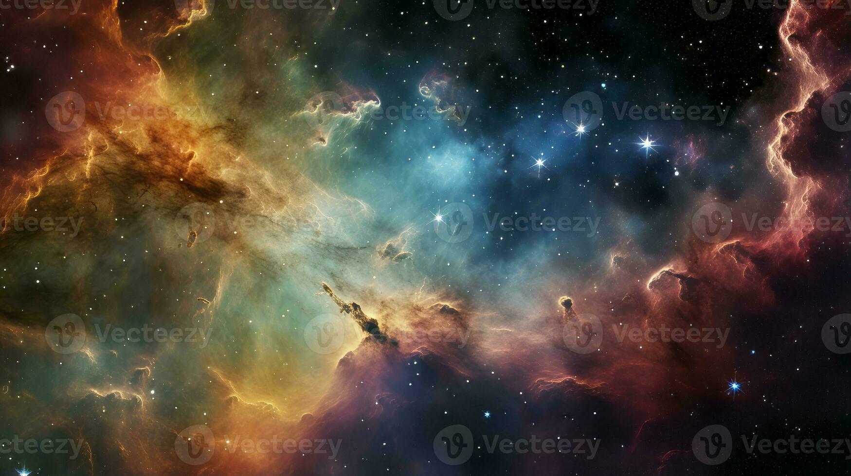 Colorful space filled with stars and clouds. Generative AI photo
