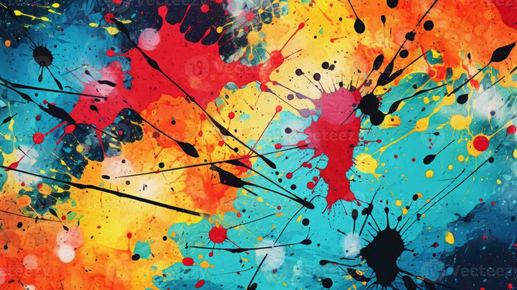 Textured splatters and lines with colors. Generative AI photo
