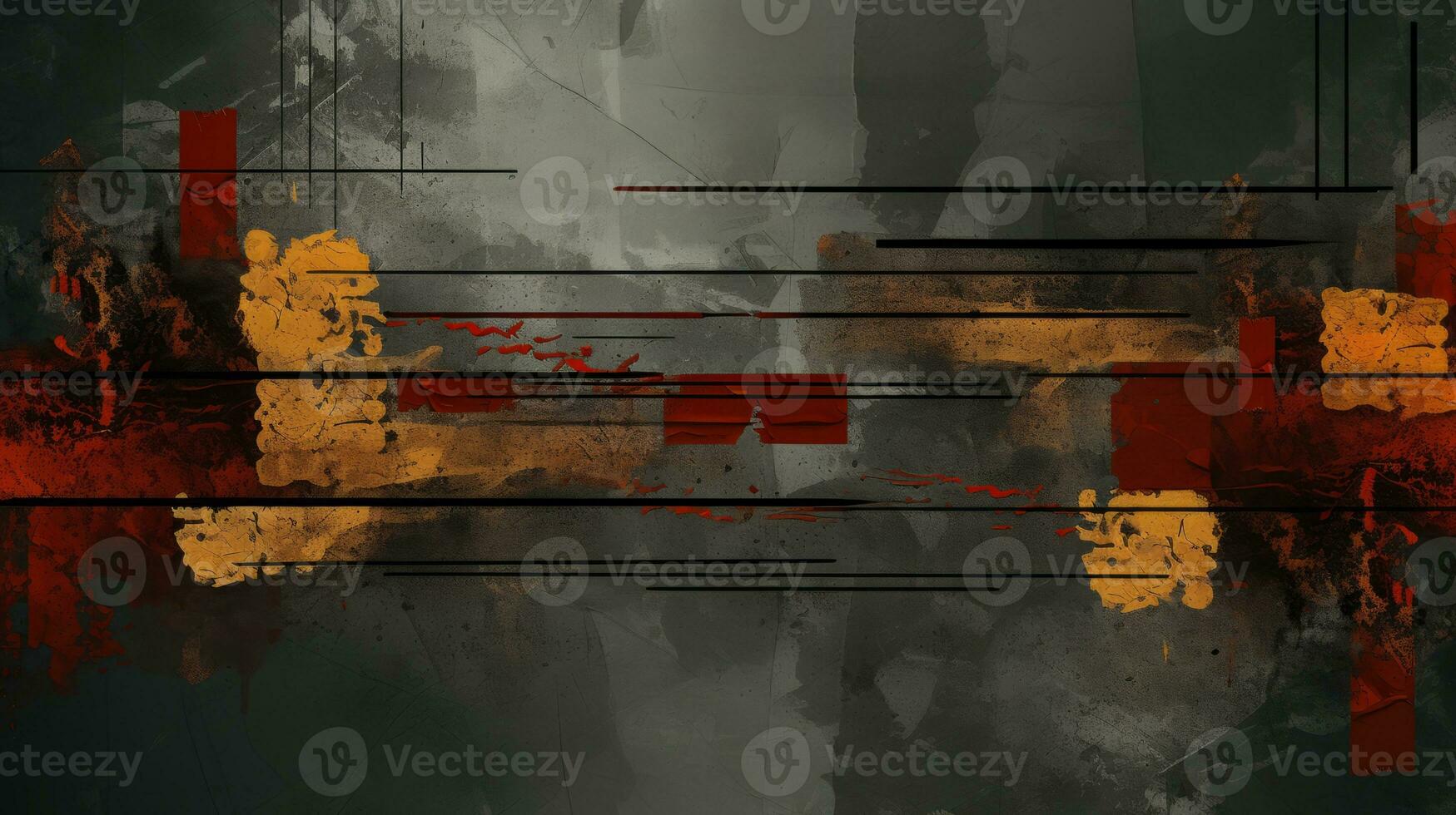 Abstract painting with red, yellow and black colors. Generative AI photo