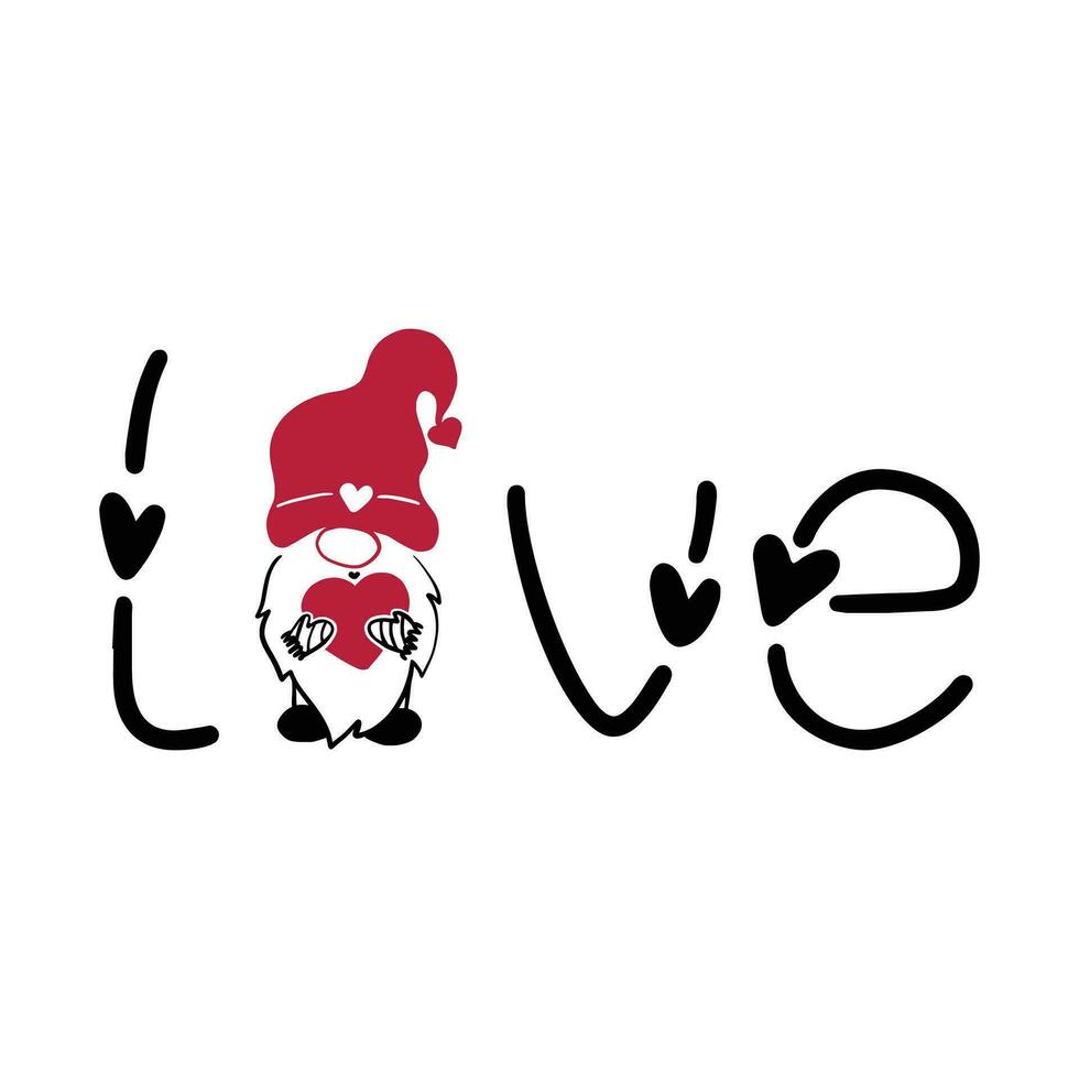Cute Love Gnomes Cartoon Characters With Text Happy Valentine's Day. Vector Hand Drawn Illustration Isolated On Transparent Background
