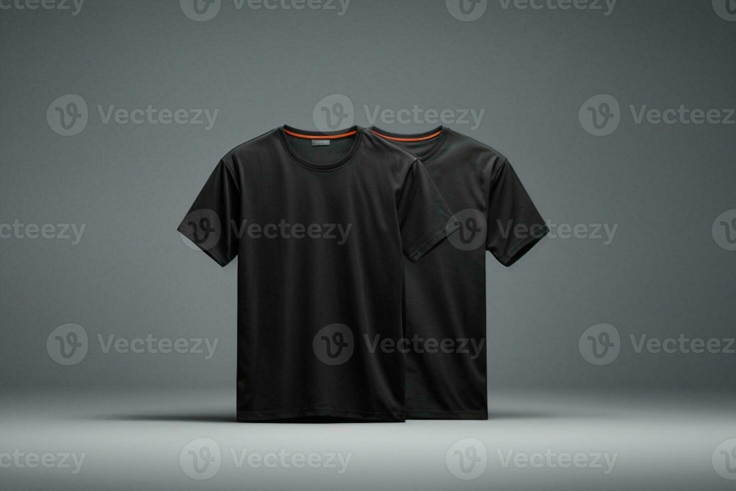 Blank T Shirt color black template front and back view on white background. AI generated photo