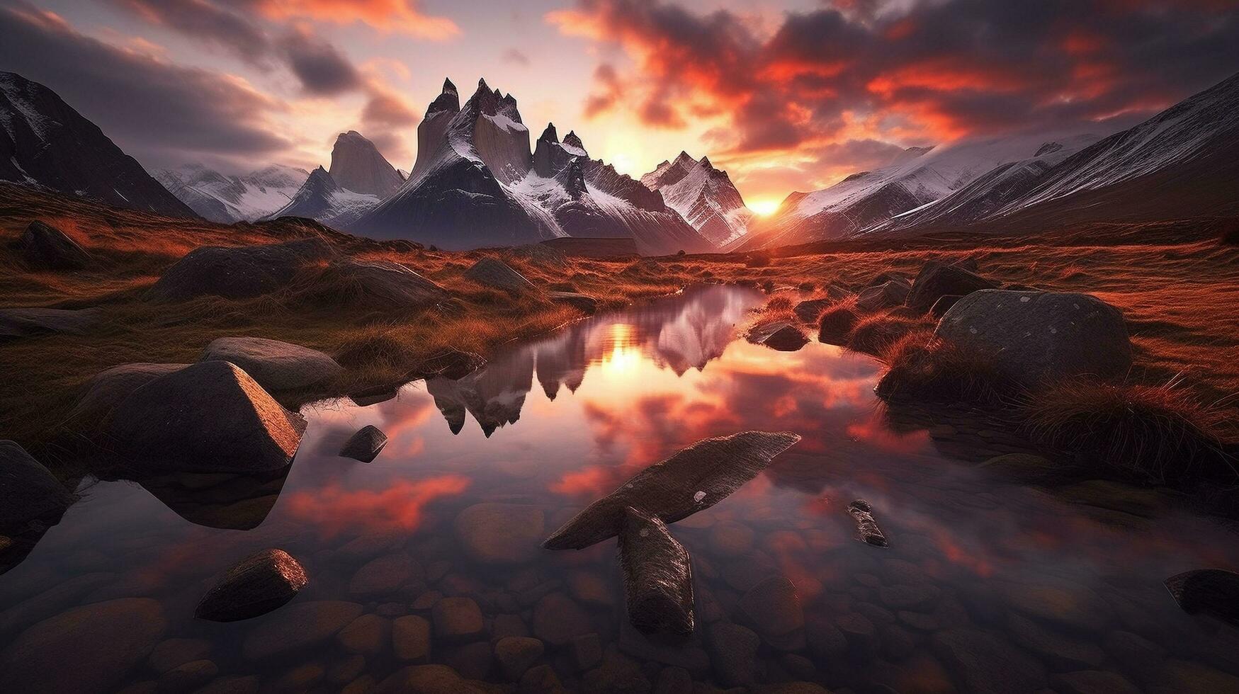 Generative AI, Aurora Peaks Majestic Sunrise over Mountain Ranges photo