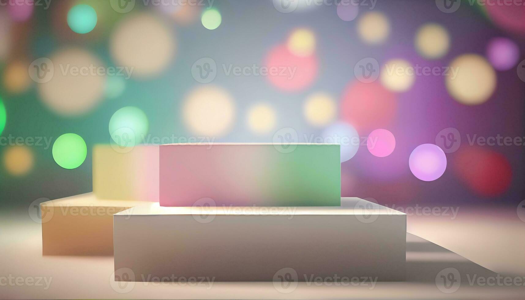 Generative AI, Product Display Stand on Soft Pastel Bokeh Background for Presenting and Showcasing Any Product with Style and Elegance photo