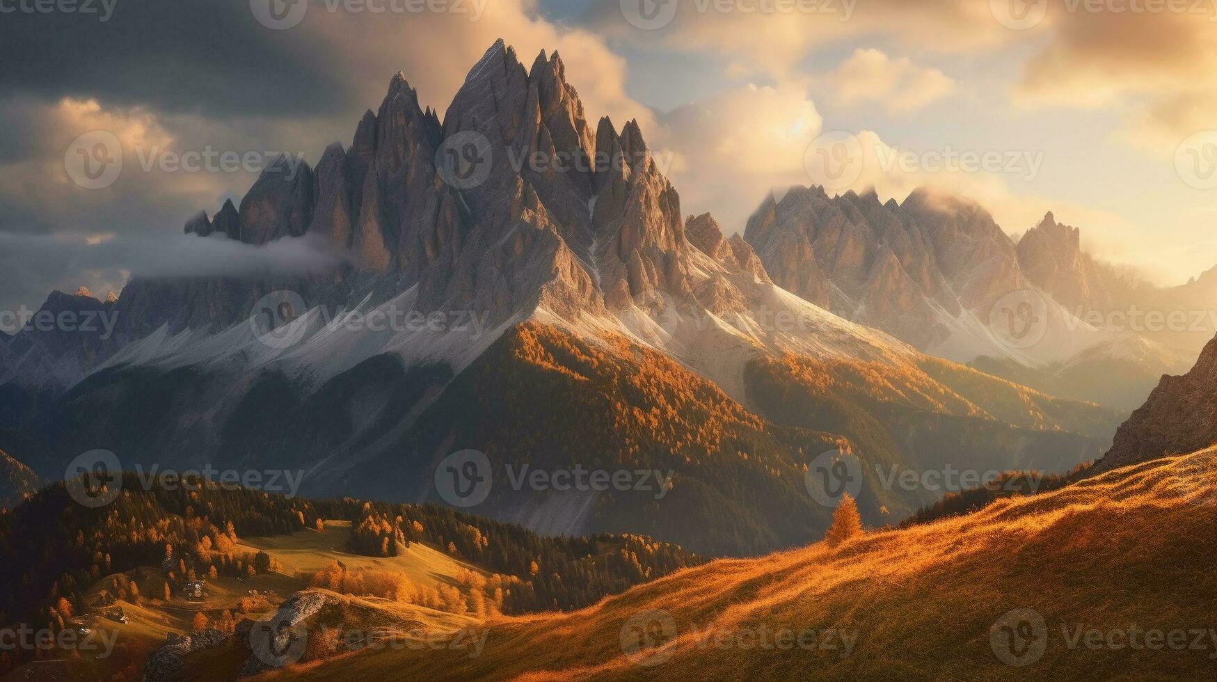 Generative AI, Majestic Mountains the grandeur of towering mountain ranges. photo