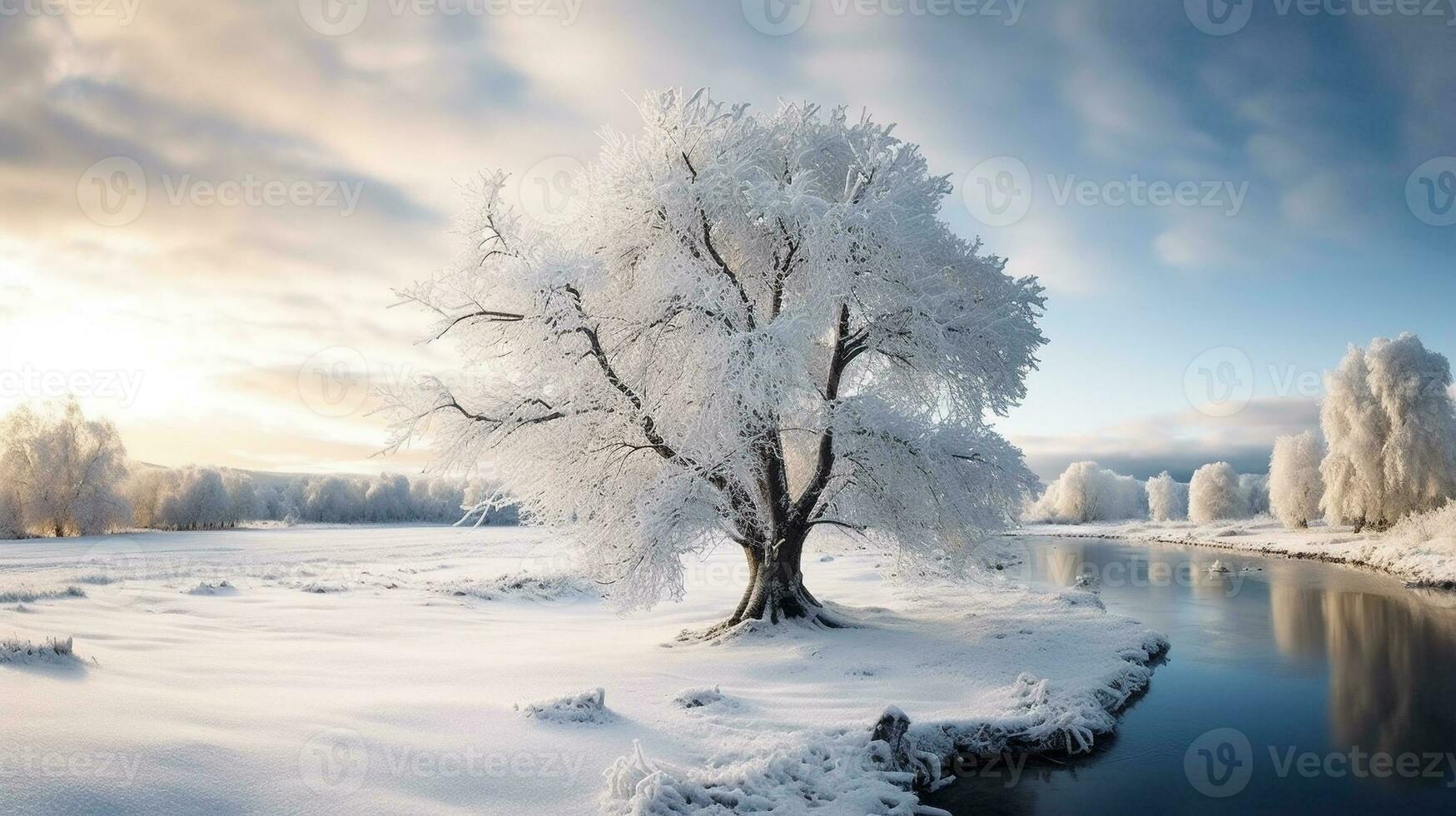 generativo ai, invierno felicidad un sereno cubierto de nieve paisaje, ai generativo foto