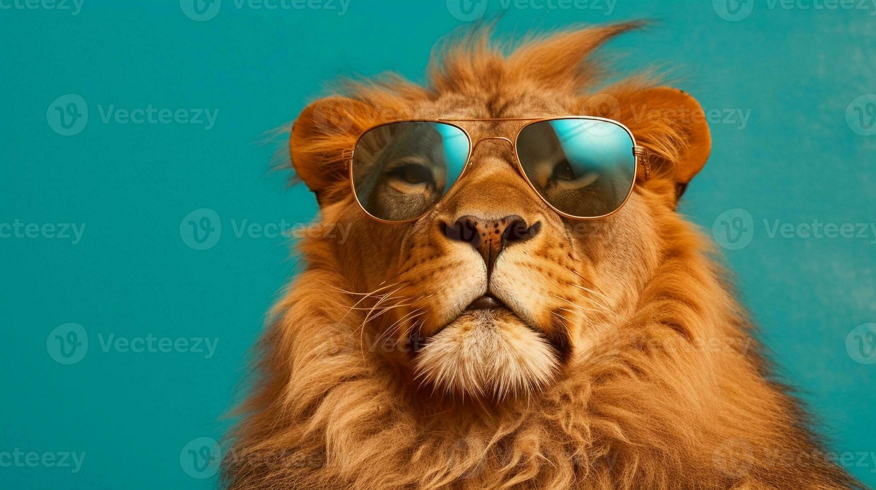 Generative AI, Cool King of the Jungle Lion Sporting Sunglasses photo