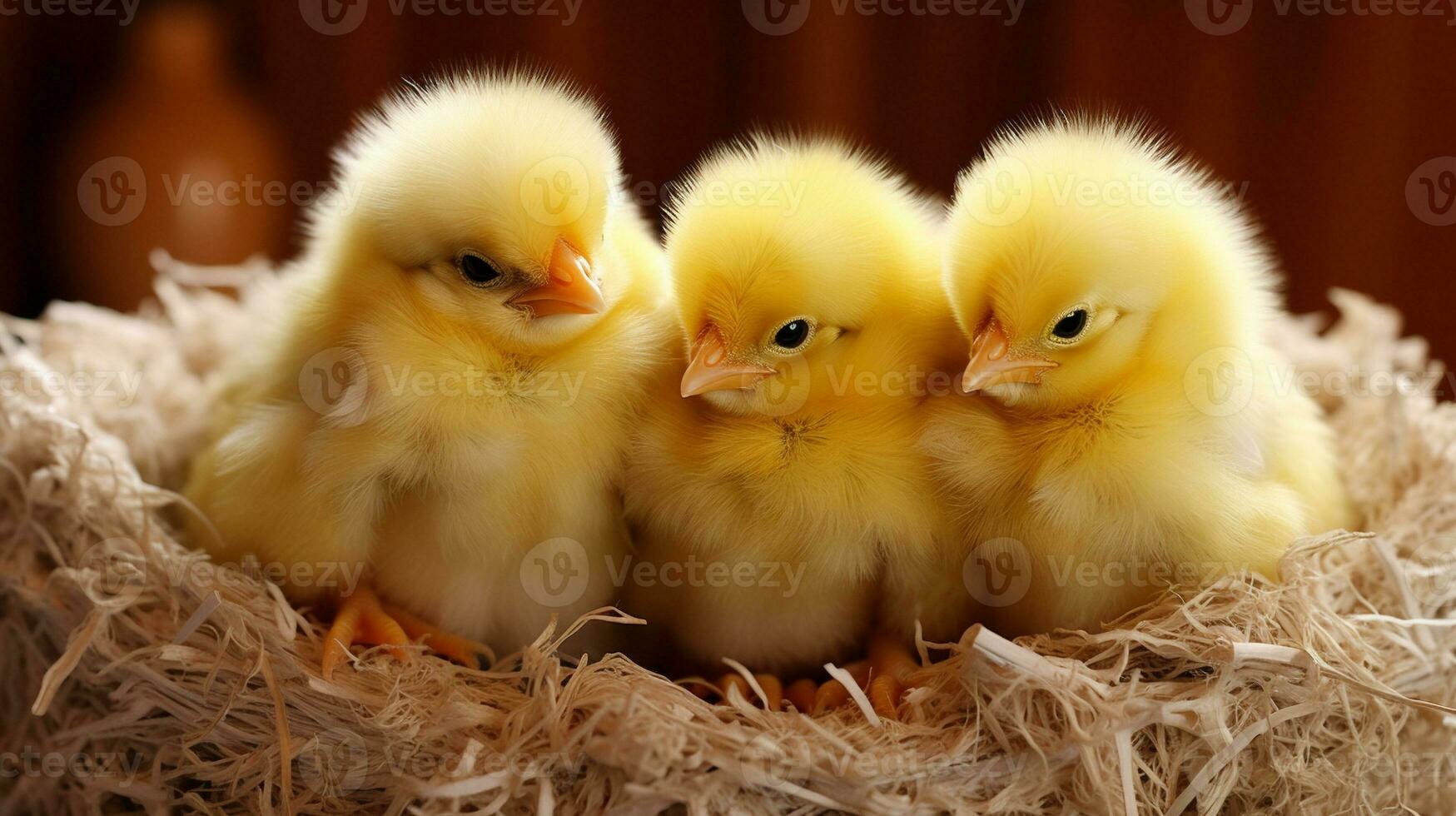 acogedor esponjosidad adorable bebé polluelos en un suave nido, ai generativo foto