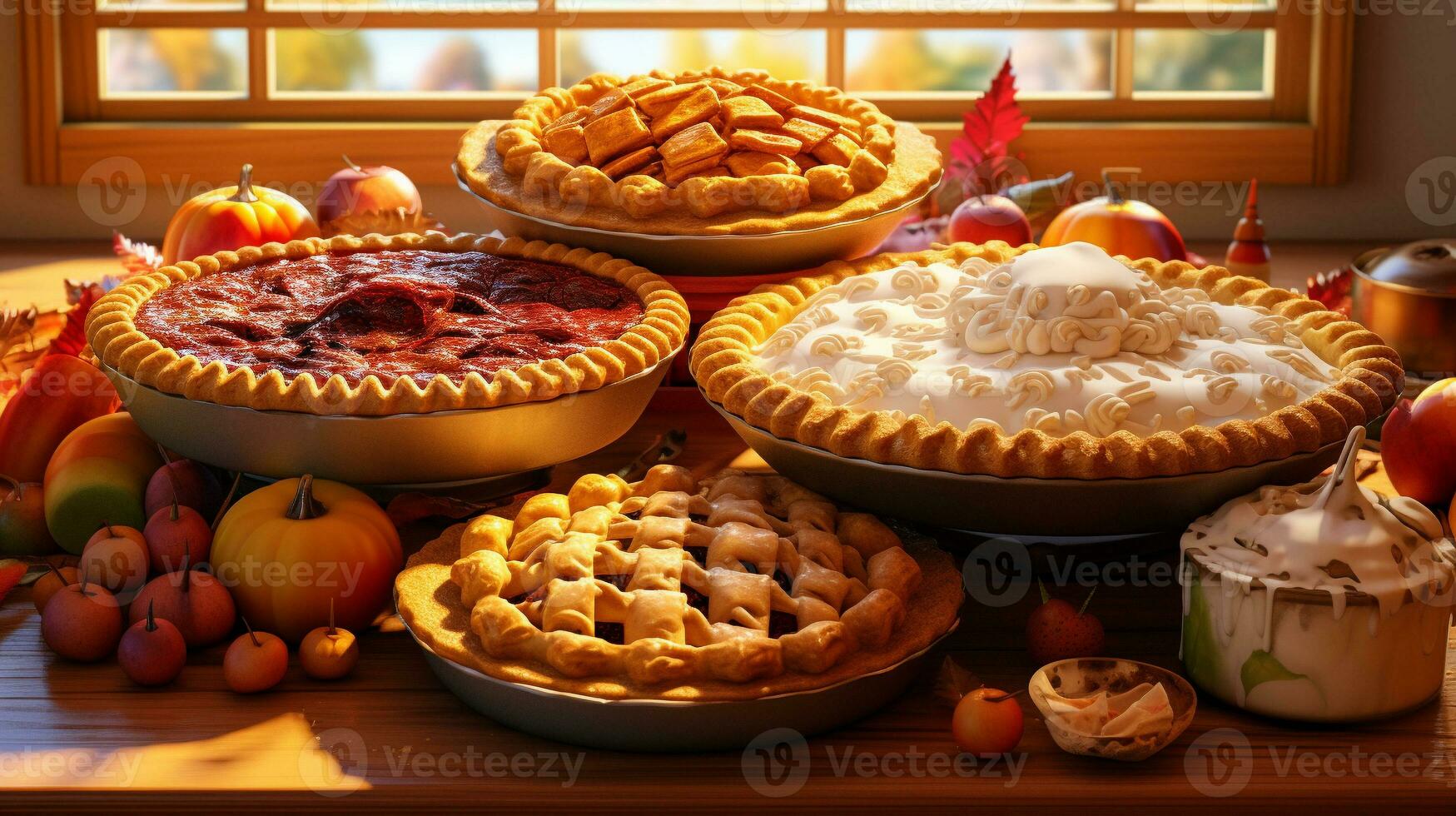 Pie Delight A Tempting Array of Thanksgiving Pies, AI Generative photo