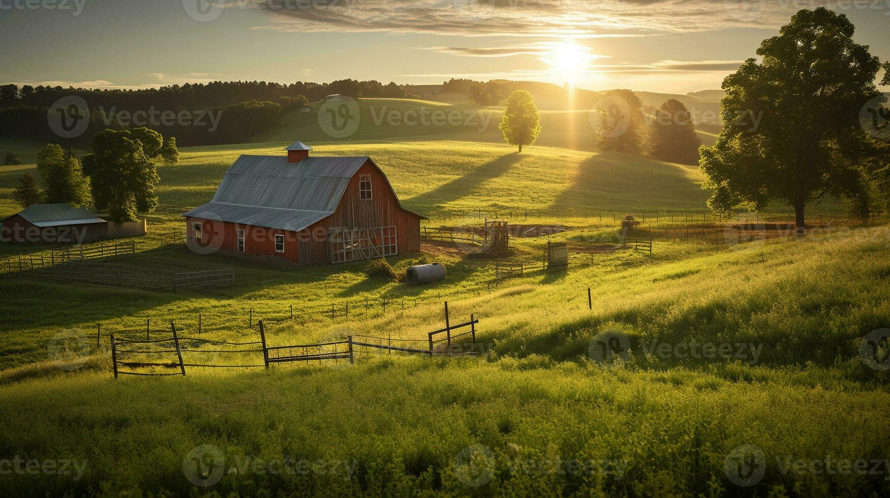 Generative AI, Fields of Tranquility Embracing the Rural Charms photo