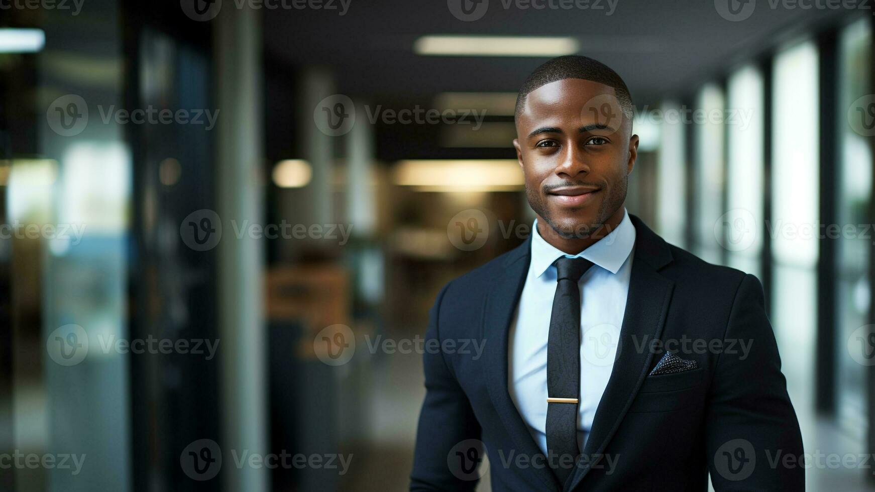 confidente africano americano mujer de negocios en costoso trabajo atuendo, ai generativo foto