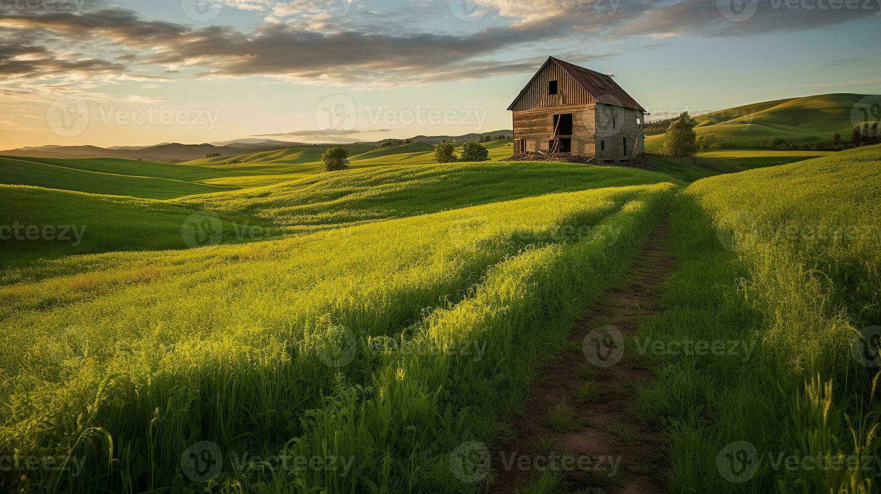 Generative AI, Fields of Tranquility Embracing the Rural Charms photo