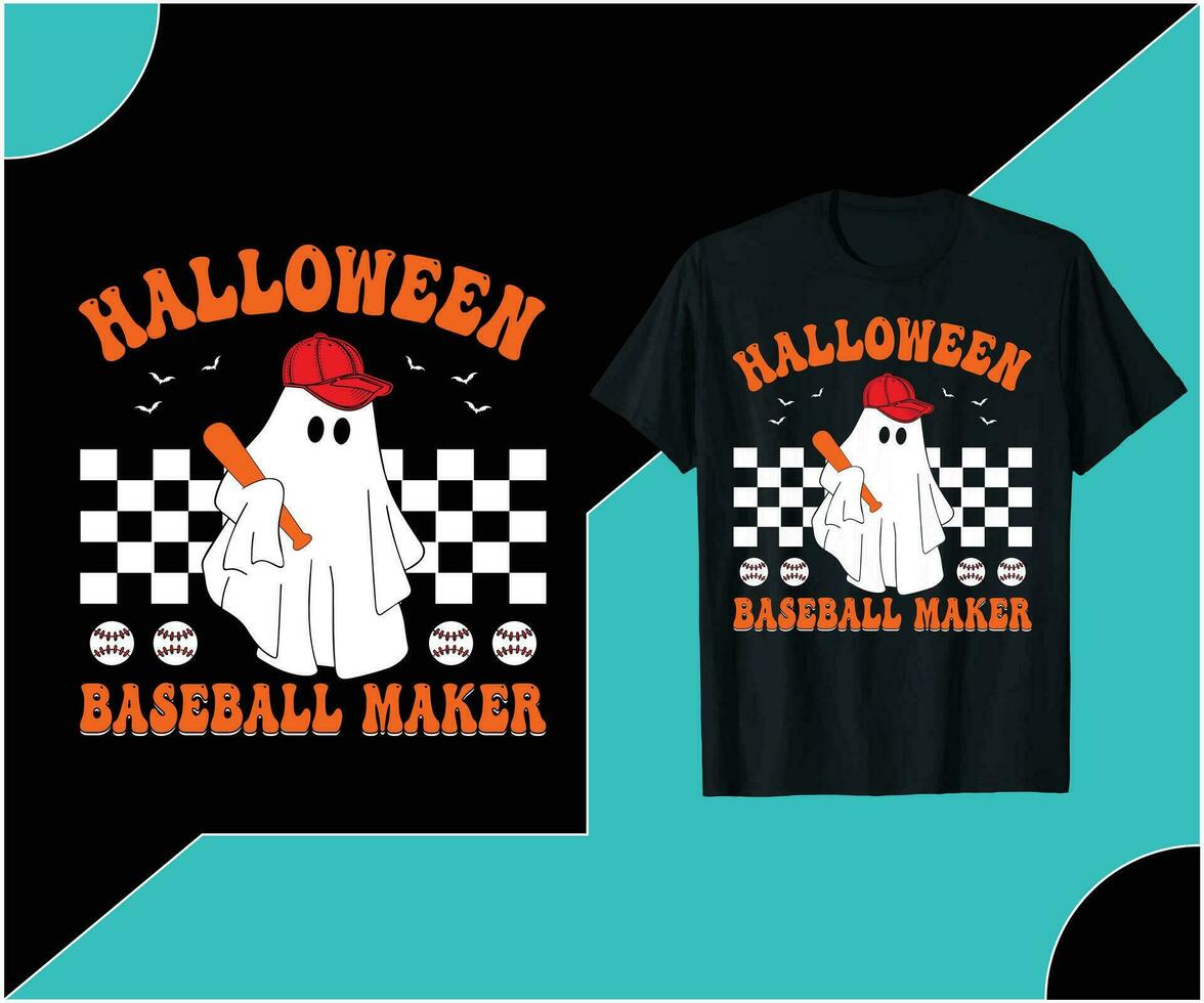 HALLOWEEN BASEBALL MAKER T-SHIRT DESIGN. vector