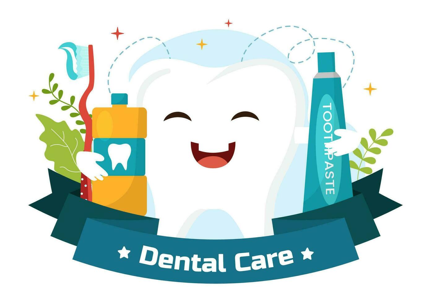 Dental Care Vector Illustration with Dentist Treating Human Teeth and Cleaning Using Medical Equipment in Healthcare Flat Cartoon Background Design